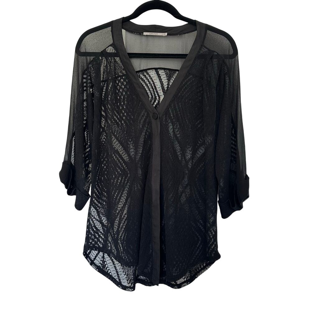 Language S Black Silk Blend Boho Flowy Burnout Sheer Layering Lightweight Top